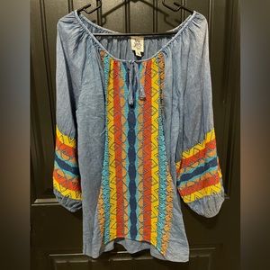 Ivy Jane Embroidered Chambray Boho Blouse